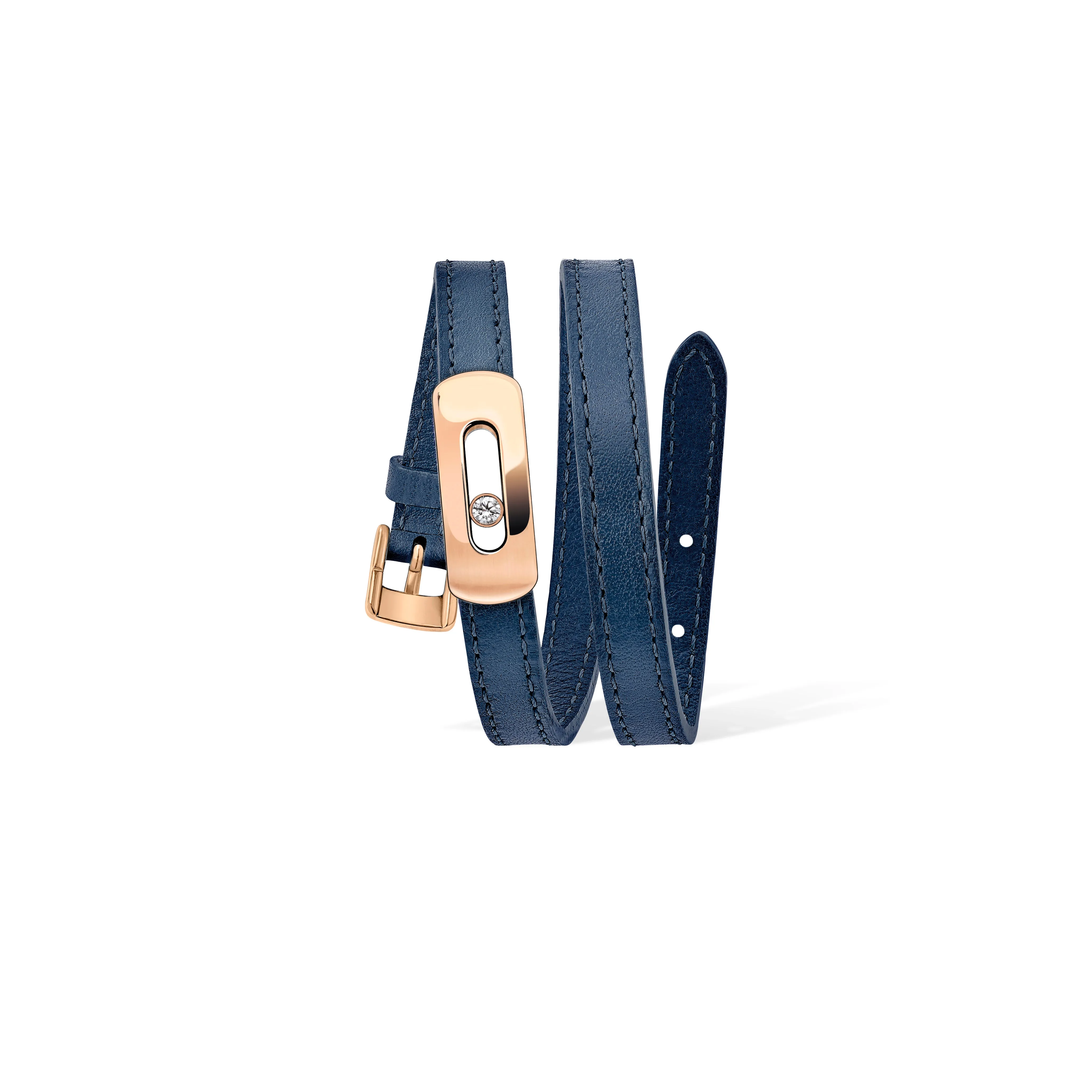MESSIKA, MY MOVE LEATHER BRACELET, CHINA BLUE, PINK GOLD