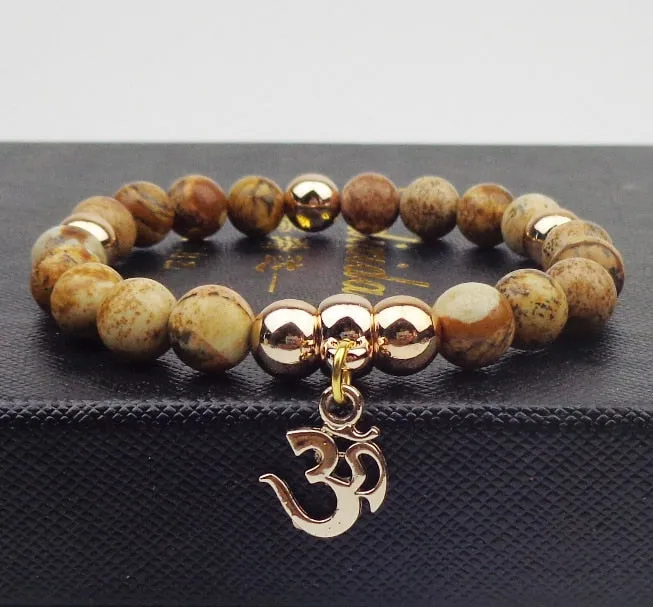 Metal OM with Beads Elastic Rope Bracelet