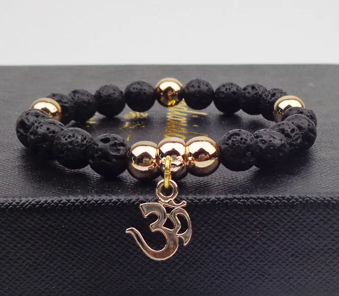 Metal OM with Beads Elastic Rope Bracelet