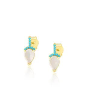 Mini Moonstone Pear Pave Stone Earrings