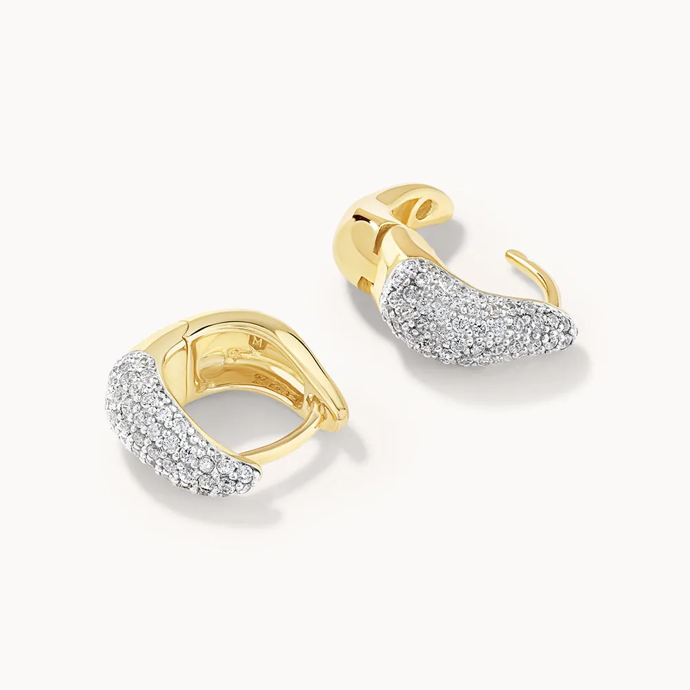 Mini White Topaz Pave Wave Dome Huggies in Gold