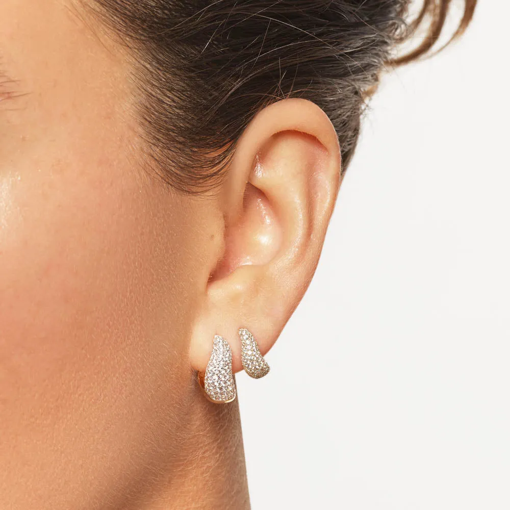 Mini White Topaz Pave Wave Dome Huggies in Gold
