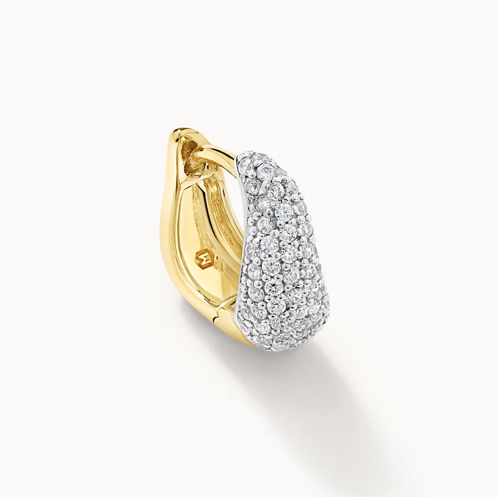 Mini White Topaz Pave Wave Dome Huggies in Gold