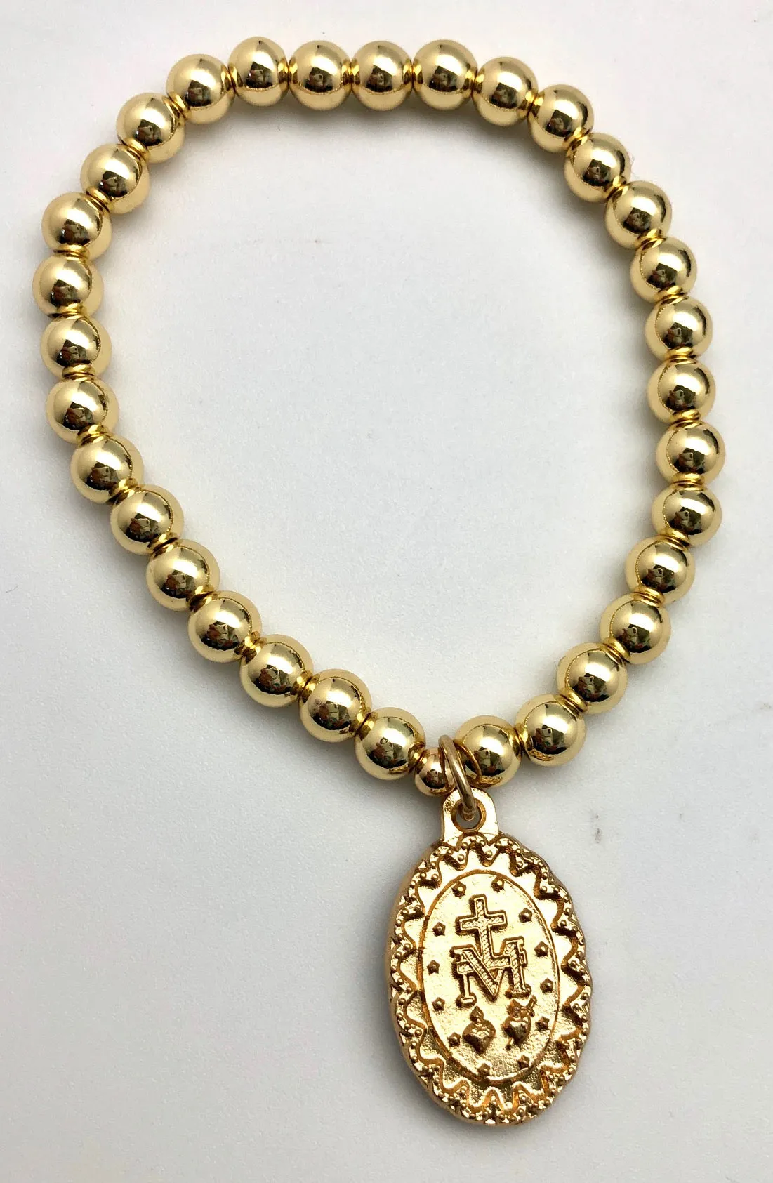 Miraculous Medal Virgin Mary Protection Gold Bead Elastic Bracelet