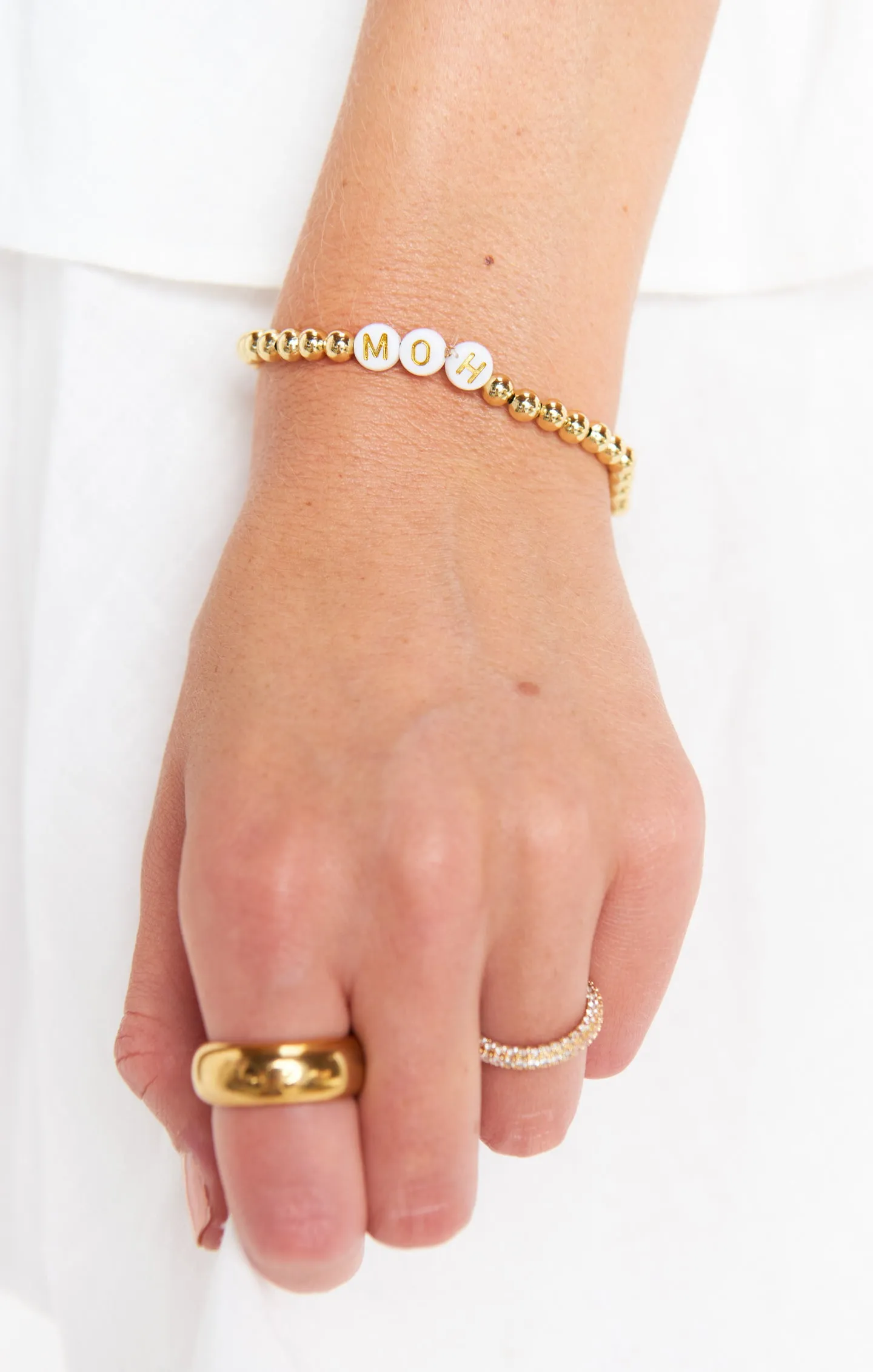 MOH Bracelet ~ Gold & White Beaded