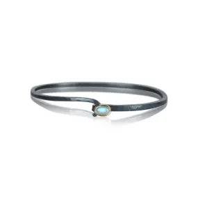 Moonstone Cabochon Oxidized Silver Hook Bracelet