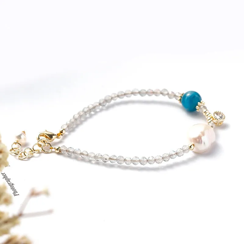 Moonstone Labradorite Freshwater Pearl Adjustable Bracelet for Women