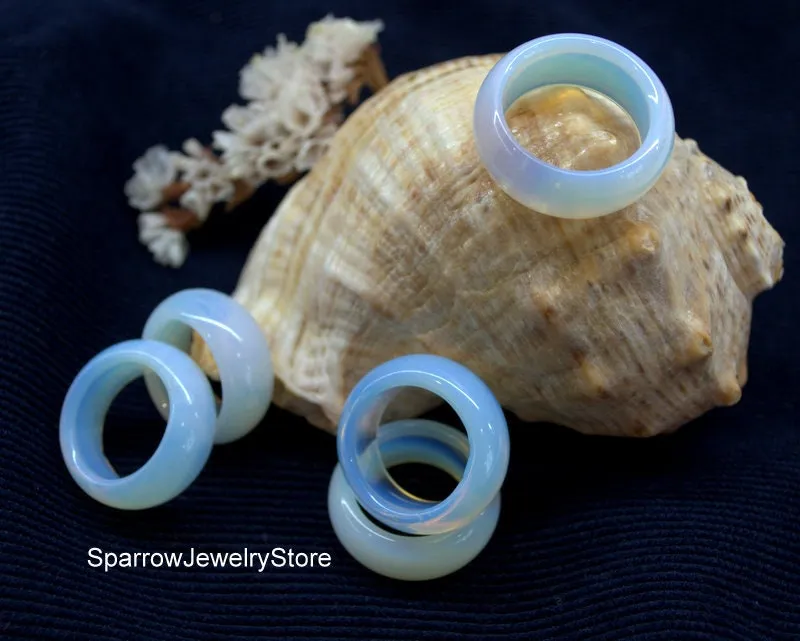 Moonstone opalite wedding ring band Solid Stone ring Clear blue polished ring band Ring for Her Wedding Band Womens Unisex Gifts for her