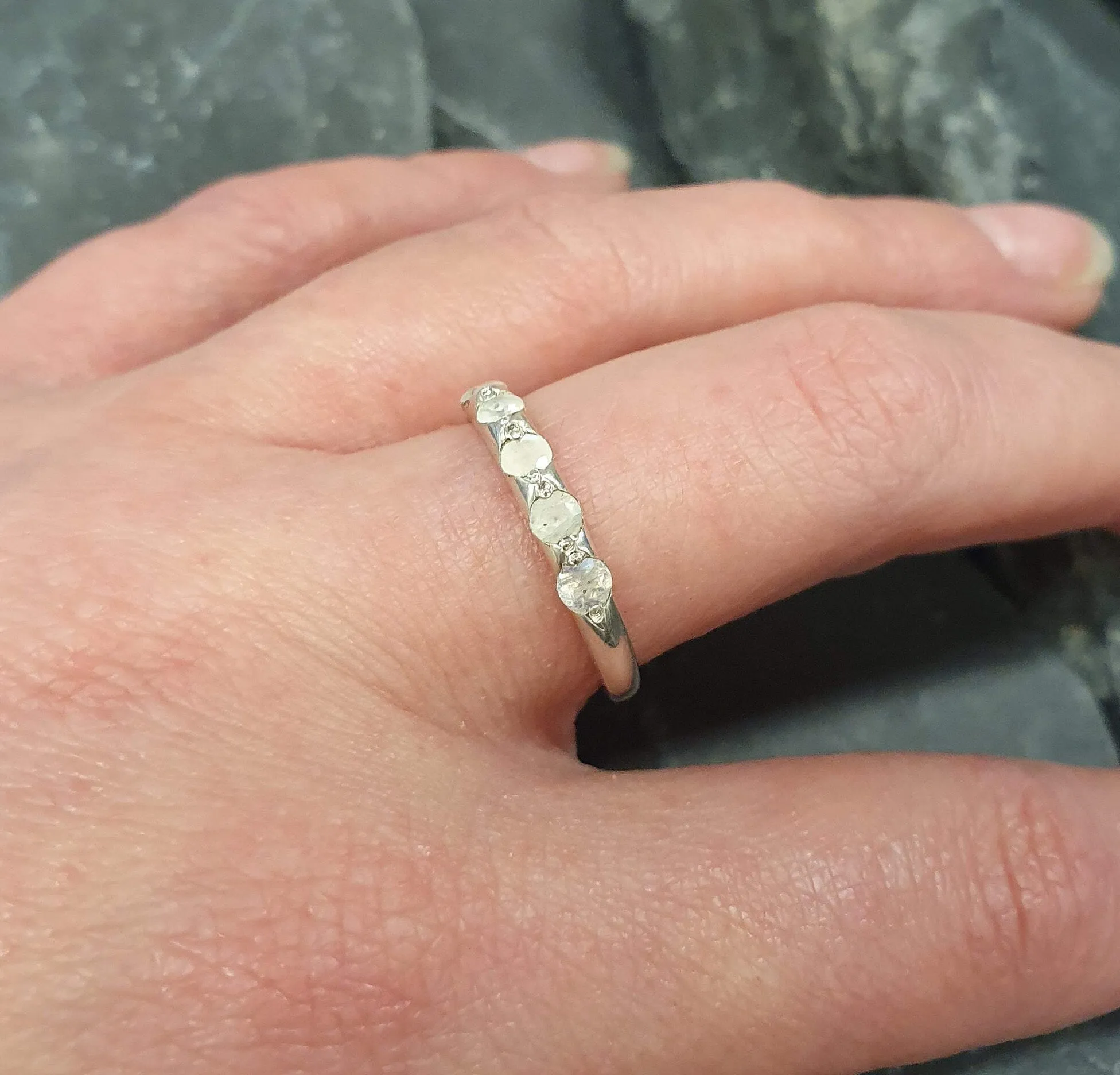 Moonstone Ring - White Eternity Band - Dainty Vintage Ring