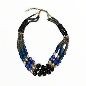 MULTI STRAND BLUE MIX BEADED NECKLACE