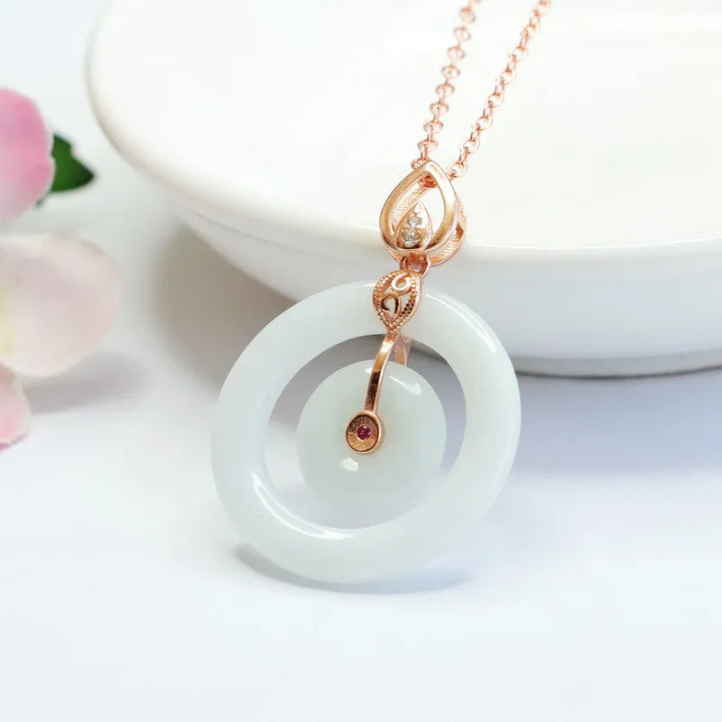 Myanmar Jade Necklace Double Circle Sterling Silver Pendant