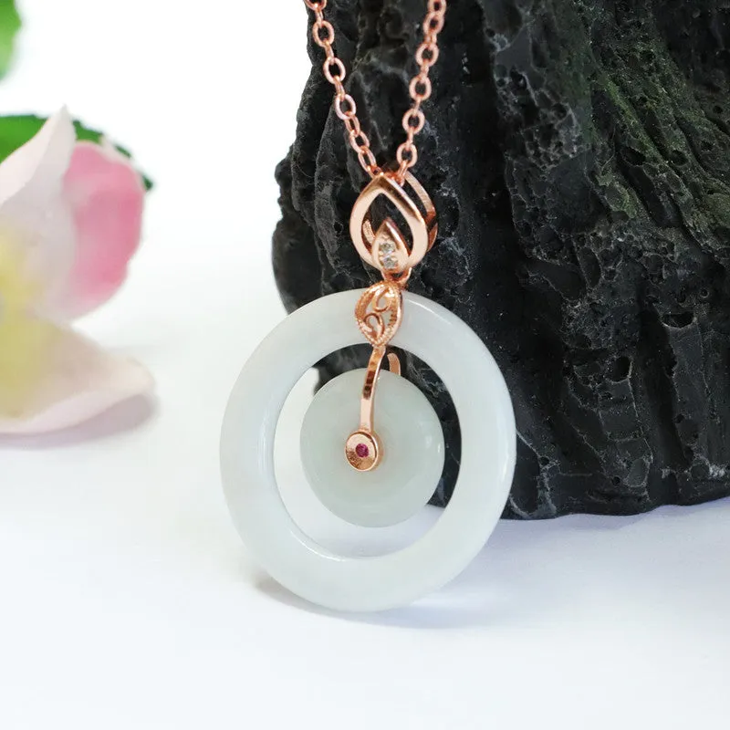 Myanmar Jade Necklace Double Circle Sterling Silver Pendant