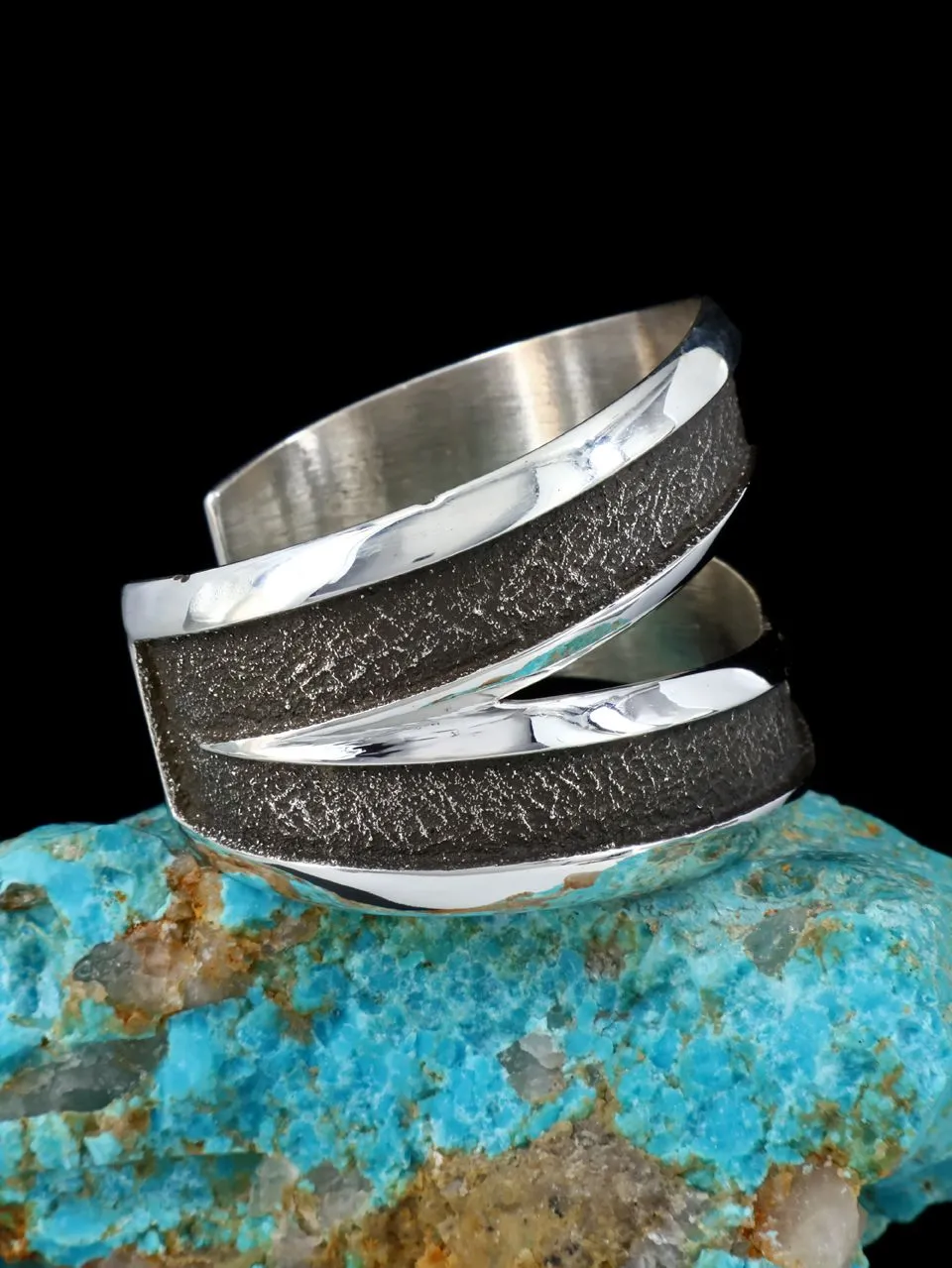 Native American Sterling Silver Tufa Cast Cuff Bracelet
