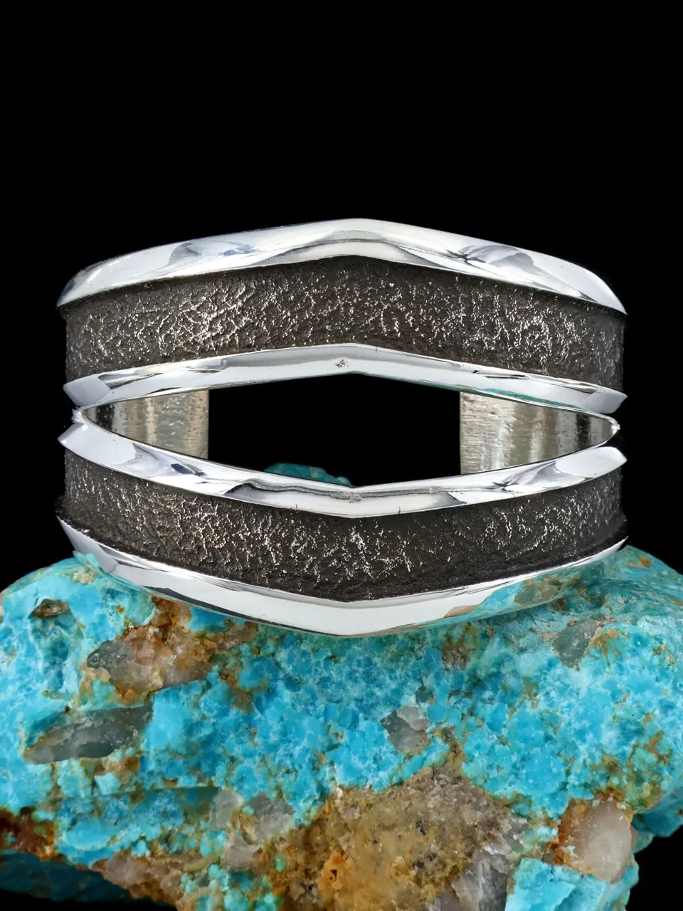 Native American Sterling Silver Tufa Cast Cuff Bracelet