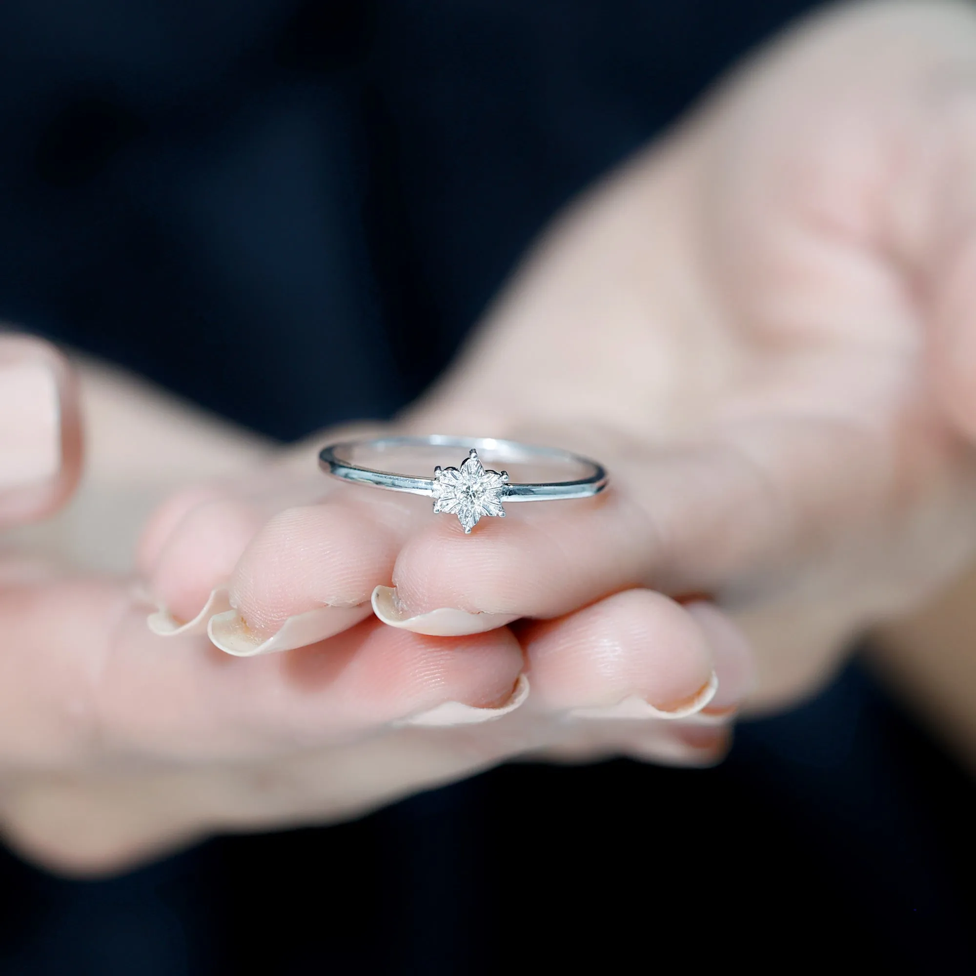 Natural Diamond Flower Ring with Miracle Plate