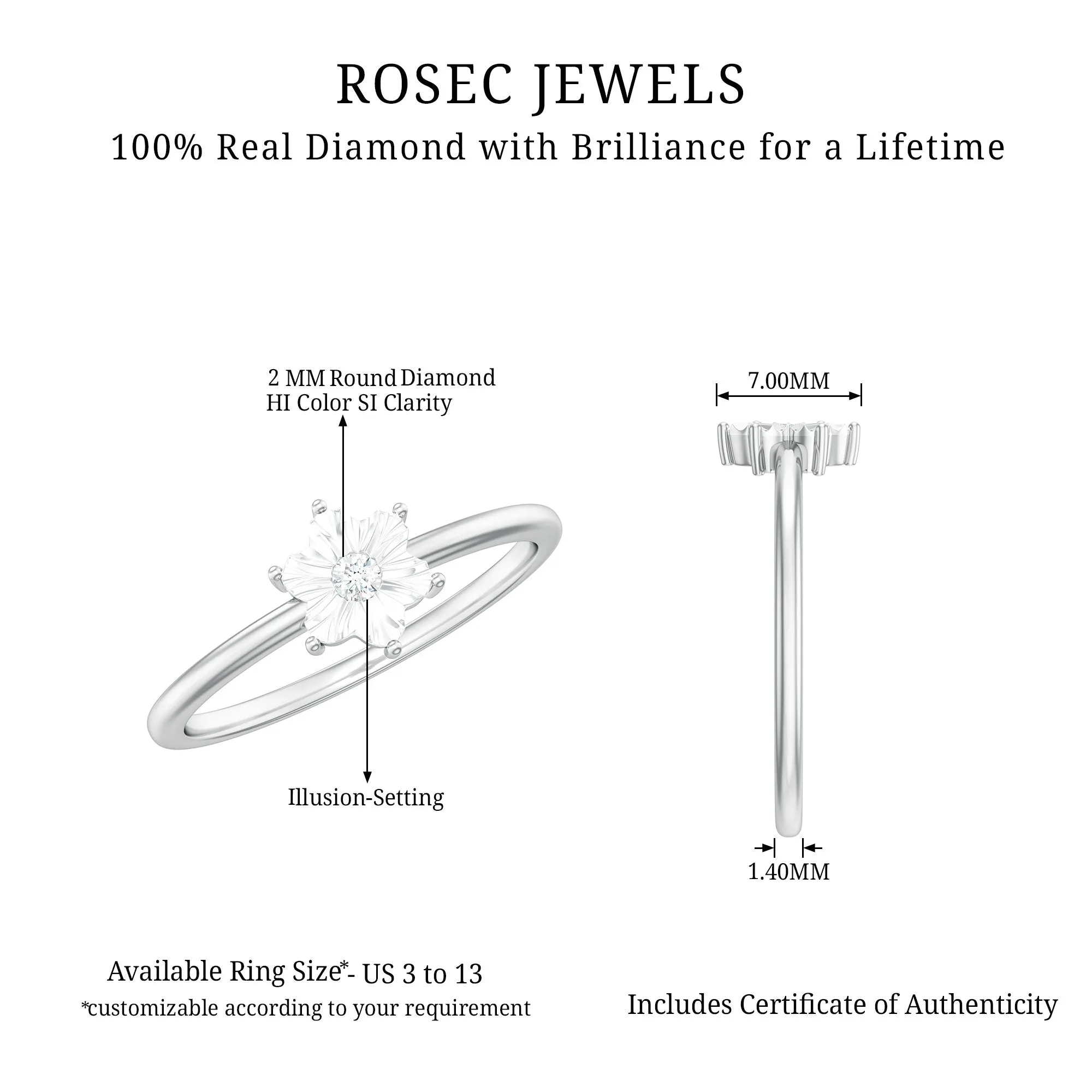 Natural Diamond Flower Ring with Miracle Plate
