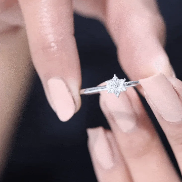 Natural Diamond Flower Ring with Miracle Plate