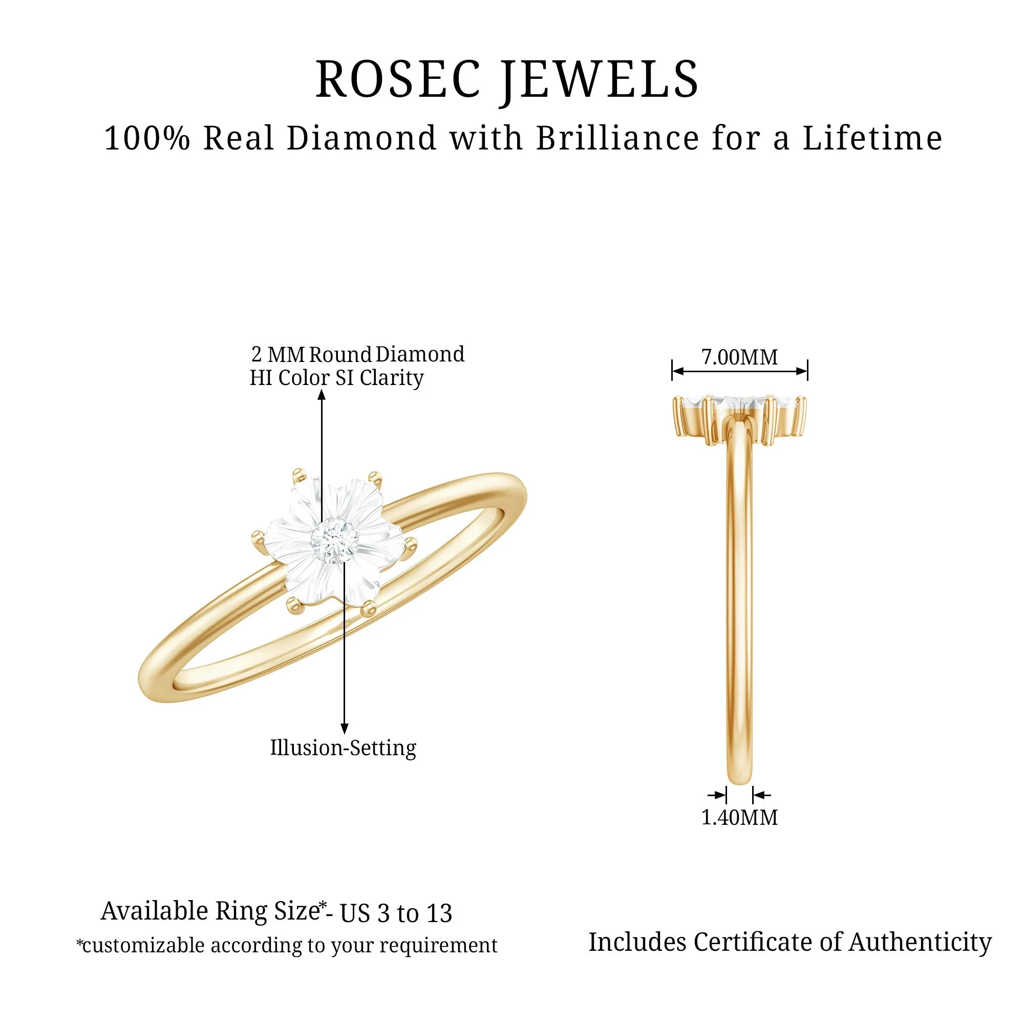 Natural Diamond Flower Ring with Miracle Plate
