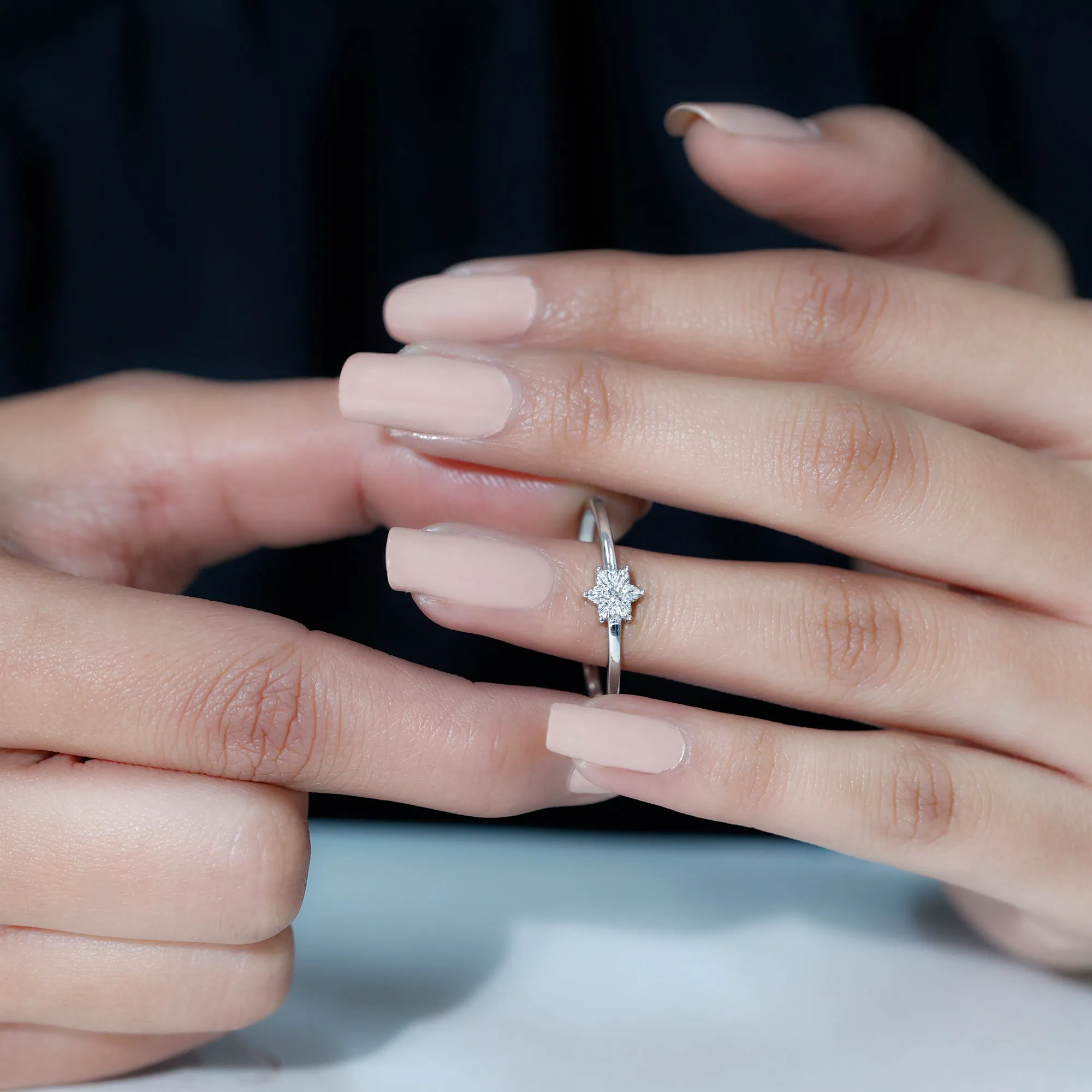 Natural Diamond Flower Ring with Miracle Plate