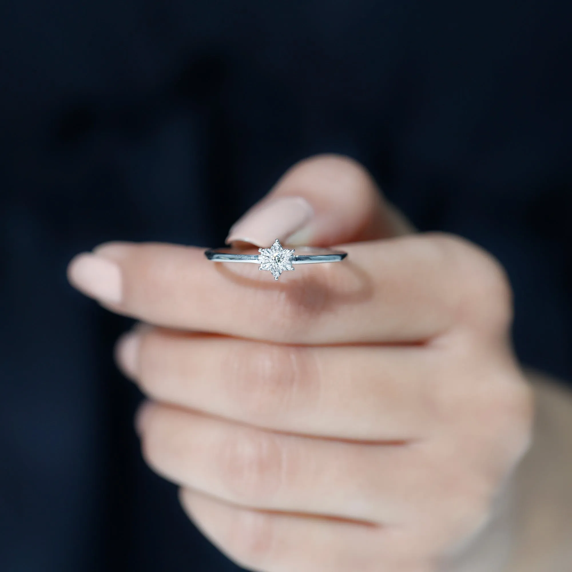 Natural Diamond Flower Ring with Miracle Plate