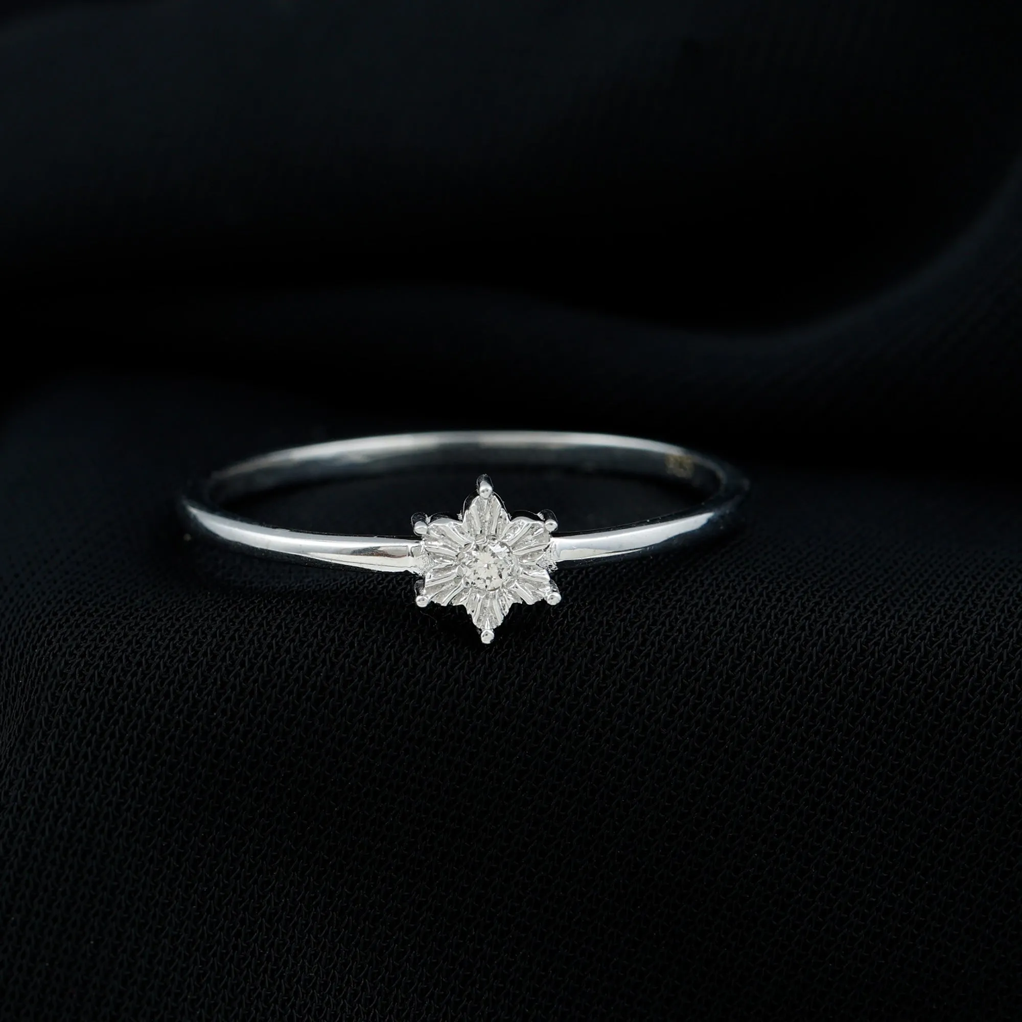 Natural Diamond Flower Ring with Miracle Plate
