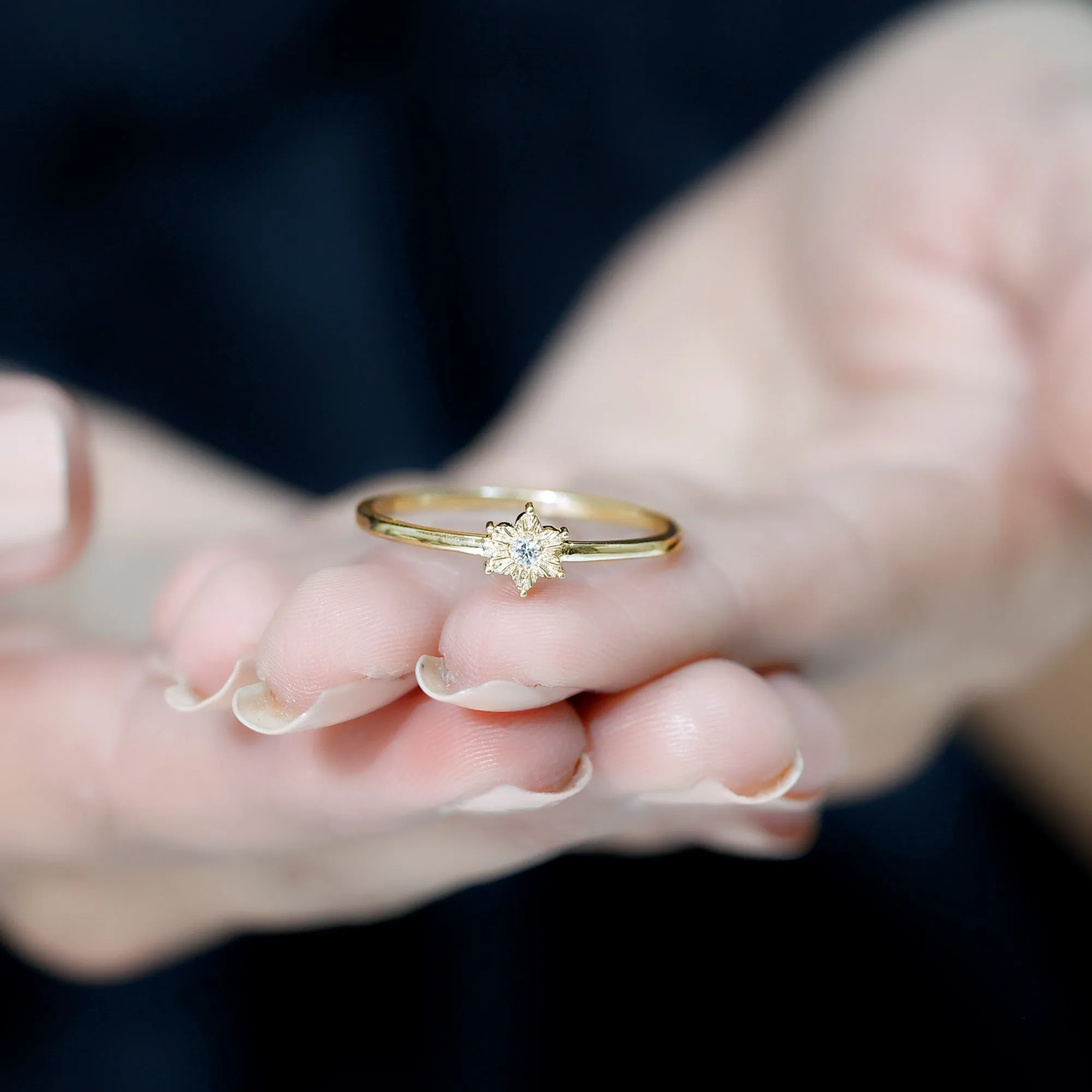 Natural Diamond Flower Ring with Miracle Plate