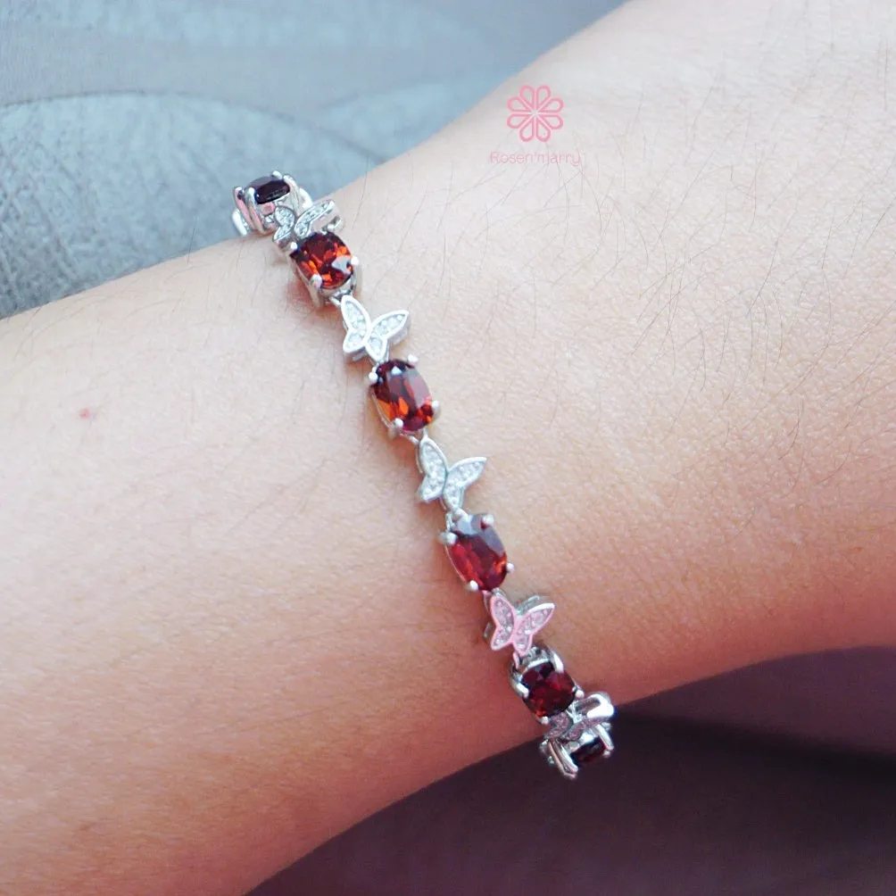 Natural Garnet Bracelet Sterling Silver925.