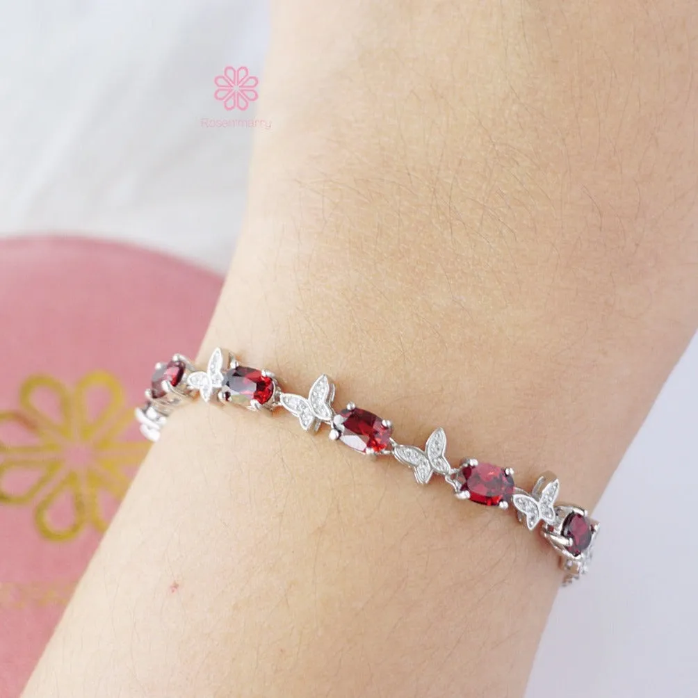 Natural Garnet Bracelet Sterling Silver925.
