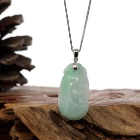 Natural Light Green Jadeite Jade Ru Yi Pendant Necklace With Sterling Silver Bail