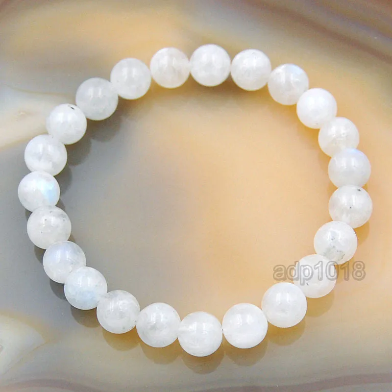 Natural Moonstone Gemstone Beads Stretch Bracelet Healing Reiki