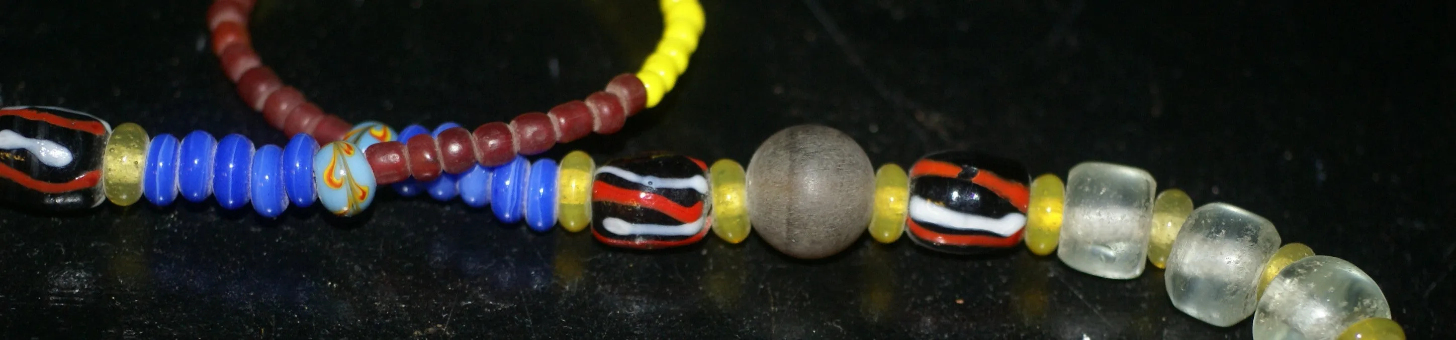 Old Rare Tribal Ethnic Dayak Iban Tribe Talisman Necklace: Antique Hand Crafted Magical Lukut Sekala , Glass, Pottery and Stone Beads, Amber beads, Chinese Coins, collected in 1980’s Borneo Aristocrat Owner, Indonesia. NB1