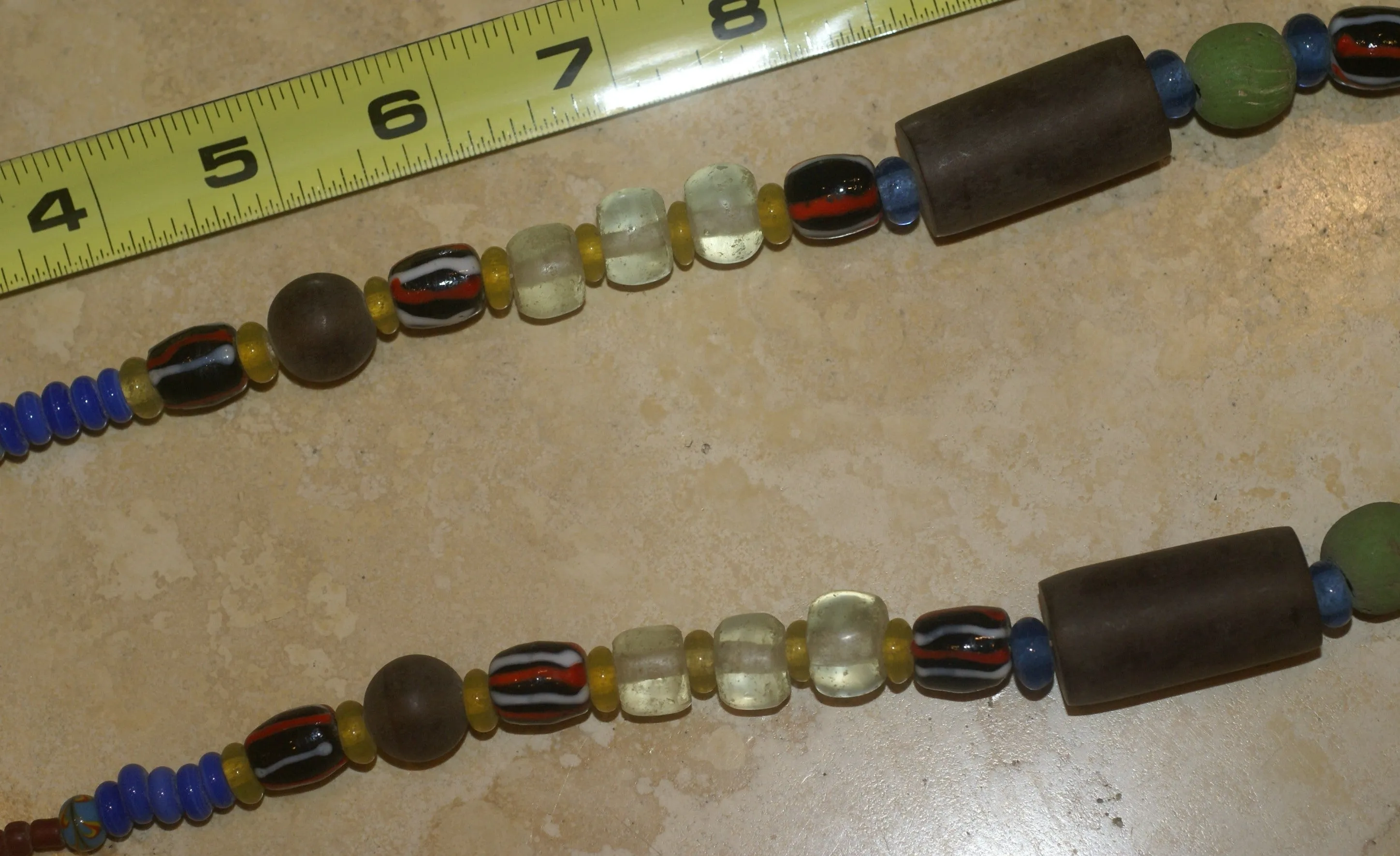 Old Rare Tribal Ethnic Dayak Iban Tribe Talisman Necklace: Antique Hand Crafted Magical Lukut Sekala , Glass, Pottery and Stone Beads, Amber beads, Chinese Coins, collected in 1980’s Borneo Aristocrat Owner, Indonesia. NB1