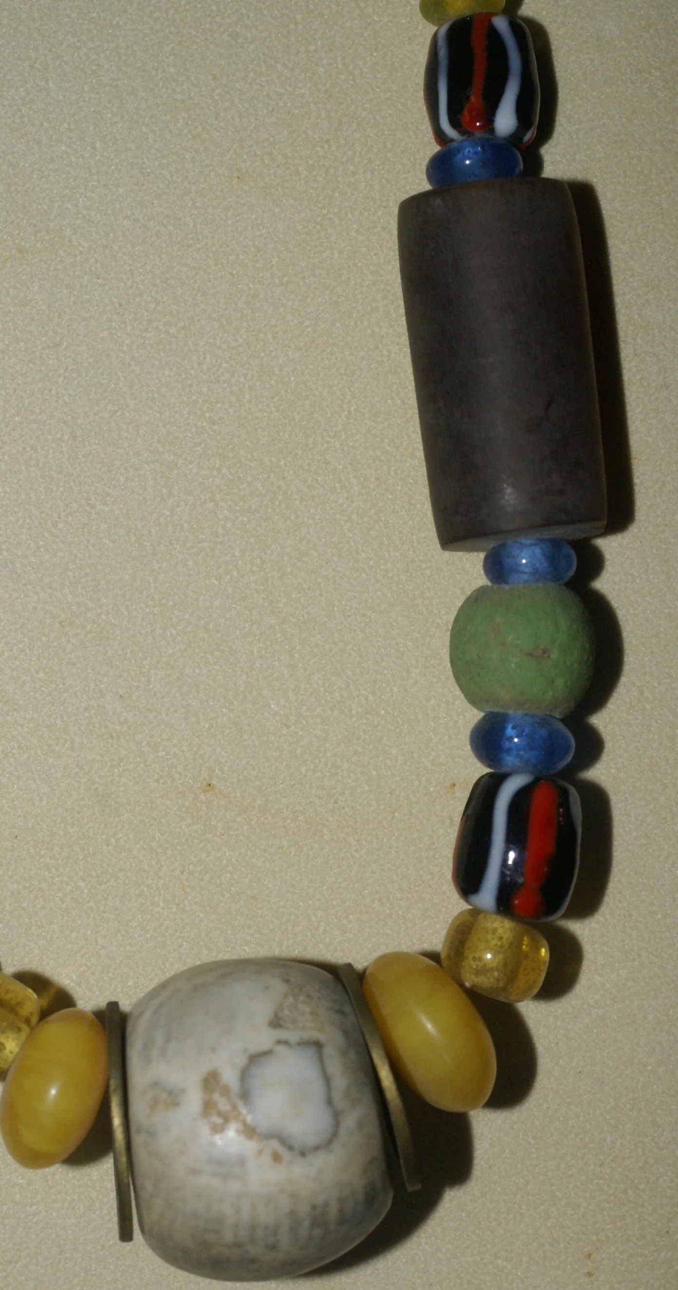 Old Rare Tribal Ethnic Dayak Iban Tribe Talisman Necklace: Antique Hand Crafted Magical Lukut Sekala , Glass, Pottery and Stone Beads, Amber beads, Chinese Coins, collected in 1980’s Borneo Aristocrat Owner, Indonesia. NB1