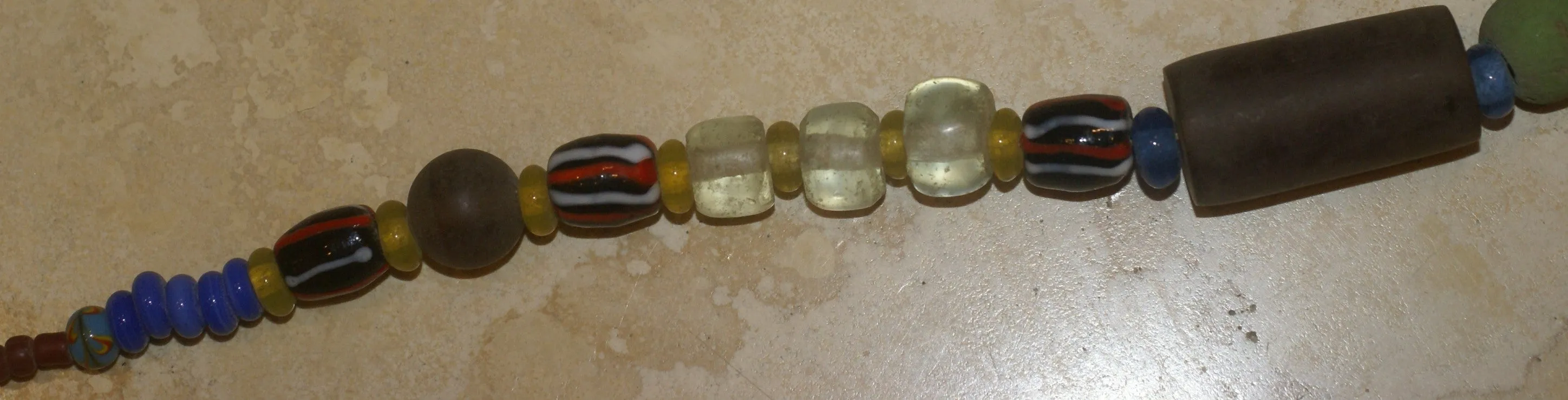 Old Rare Tribal Ethnic Dayak Iban Tribe Talisman Necklace: Antique Hand Crafted Magical Lukut Sekala , Glass, Pottery and Stone Beads, Amber beads, Chinese Coins, collected in 1980’s Borneo Aristocrat Owner, Indonesia. NB1