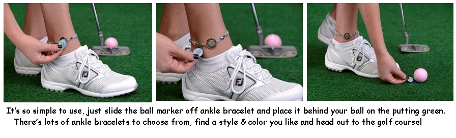 One Putt Designs - Black & White & Silver All Over Ball Marker Ankle Bracelet #4BW