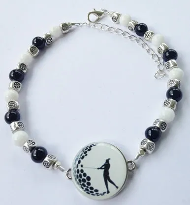 One Putt Designs - Black & White & Silver All Over Ball Marker Ankle Bracelet #4BW