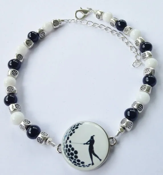 One Putt Designs - Black & White & Silver All Over Ball Marker Ankle Bracelet #4BW