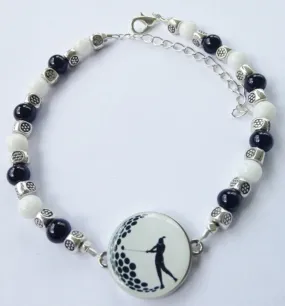 One Putt Designs - Black & White & Silver All Over Ball Marker Ankle Bracelet #4BW