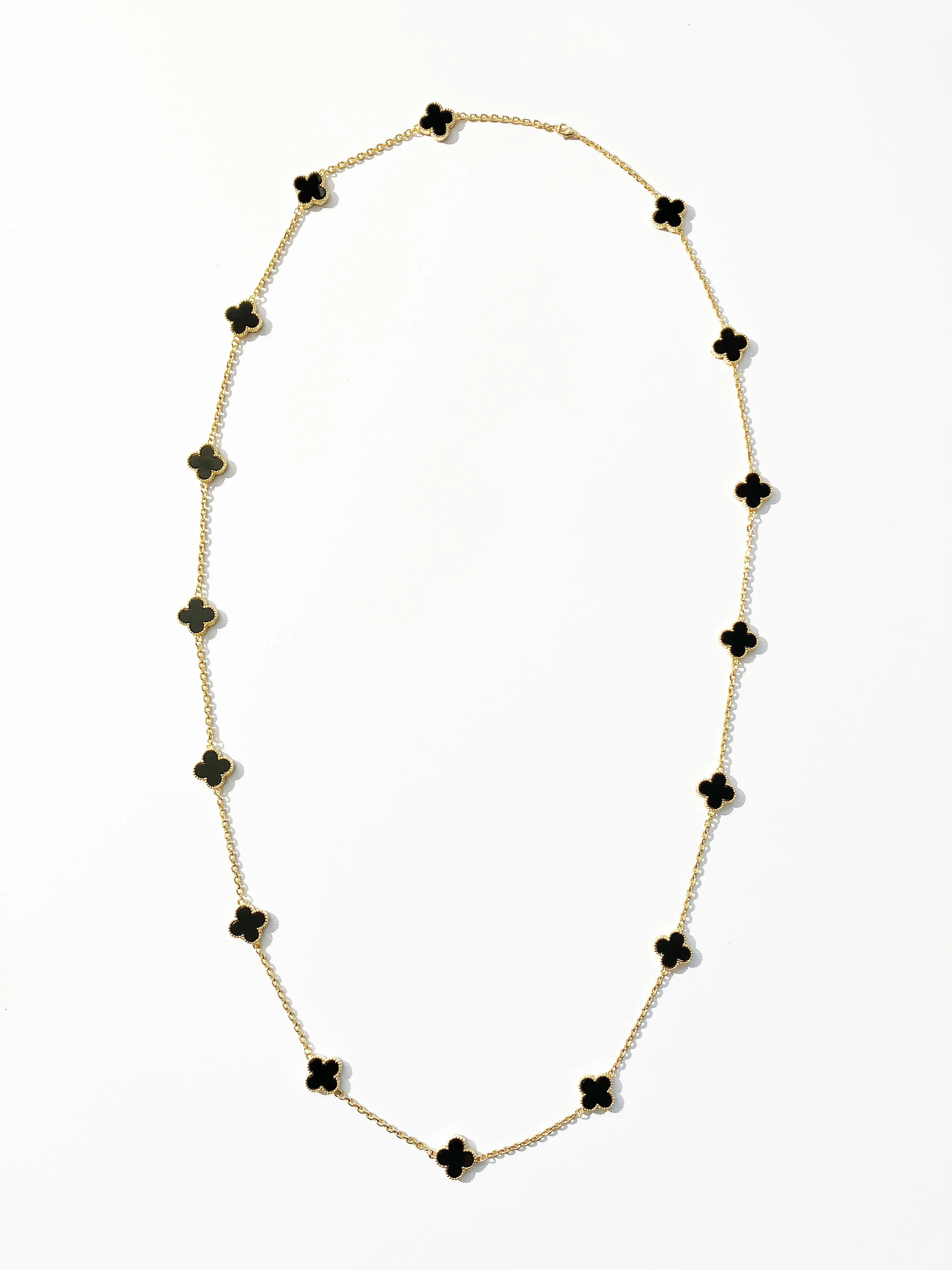 Onyx Quatrefoil Gold Plated Necklace