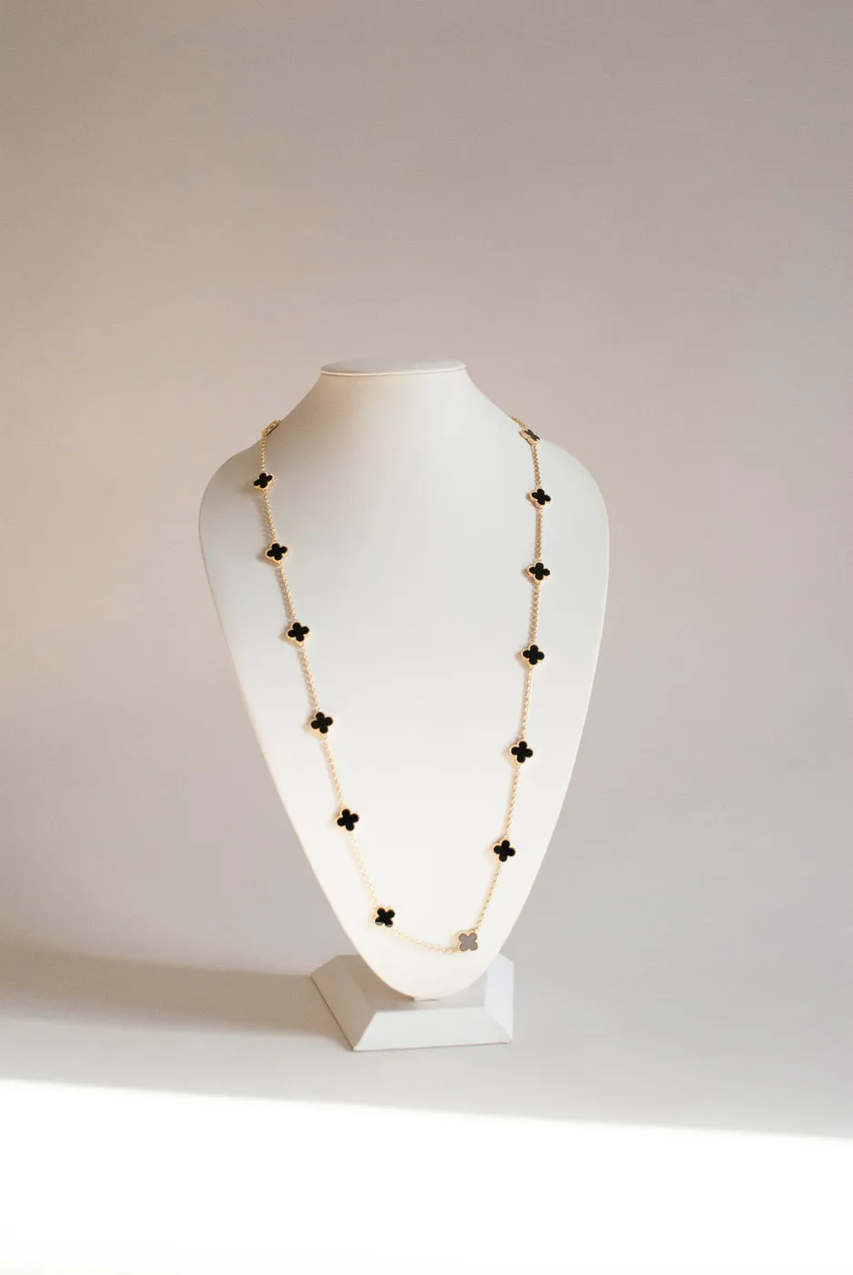 Onyx Quatrefoil Gold Plated Necklace