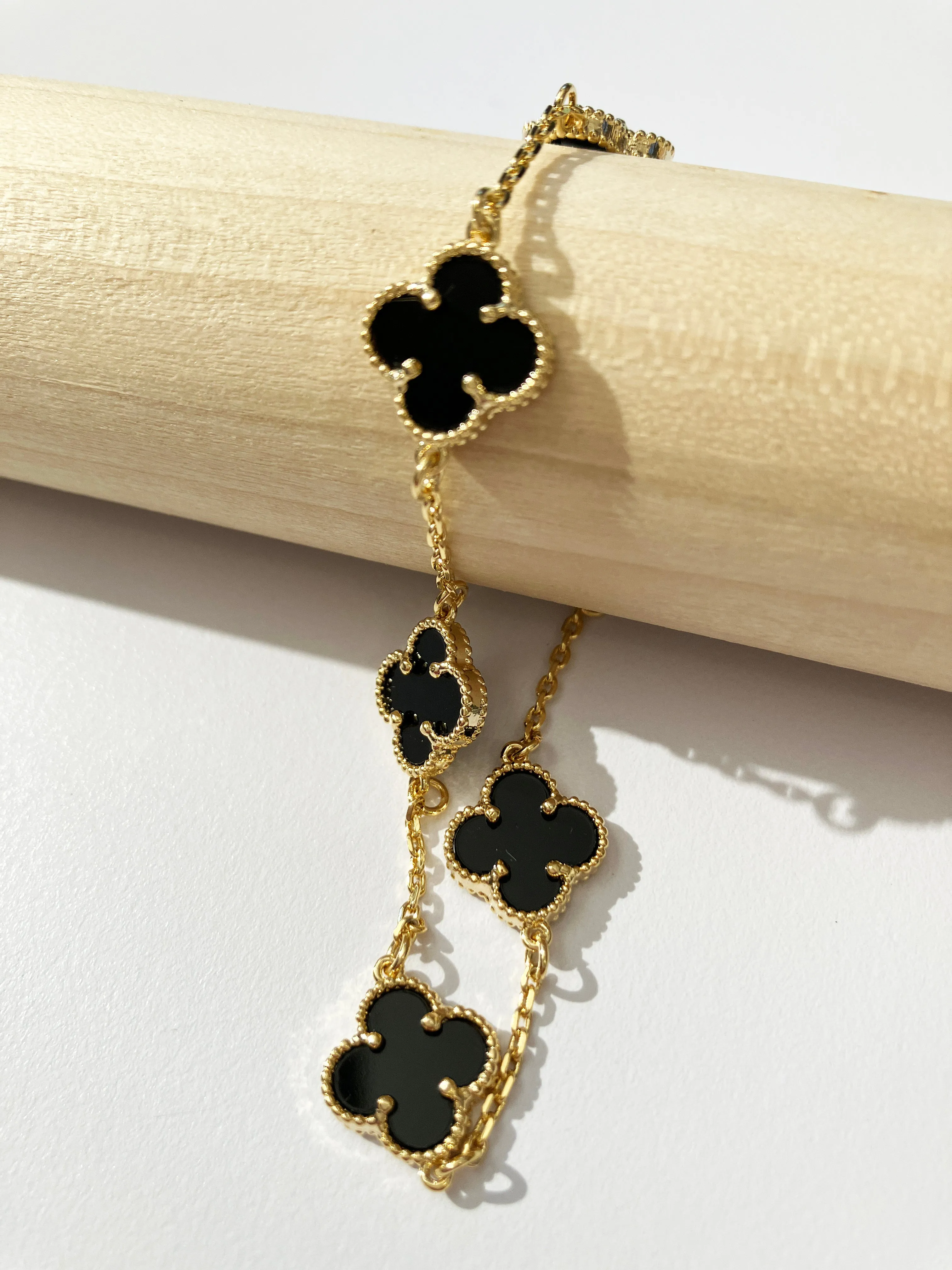Onyx Quatrefoil Gold Plated Necklace