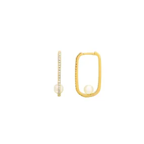 OVAL DIAMOND HOOPS WITH PEARL