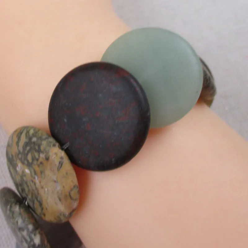 Overlapping Natural Gemstone Stretch Bracelet