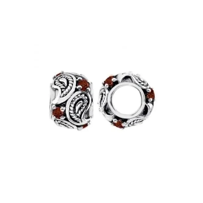 Oxidised Silver & Garnet Wheel Charm S449G