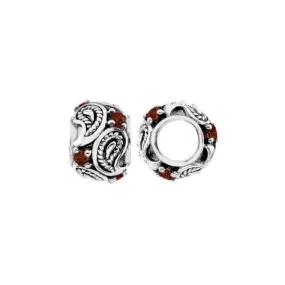 Oxidised Silver & Garnet Wheel Charm S449G