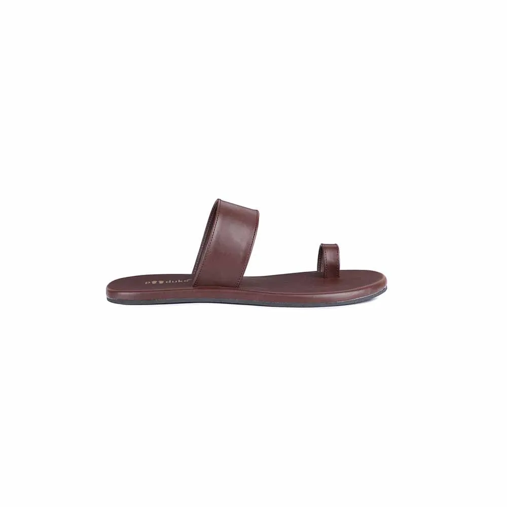 Paaduks Vaana Toe-Ring Vegan Leather Slides for Men (Dark Brown)