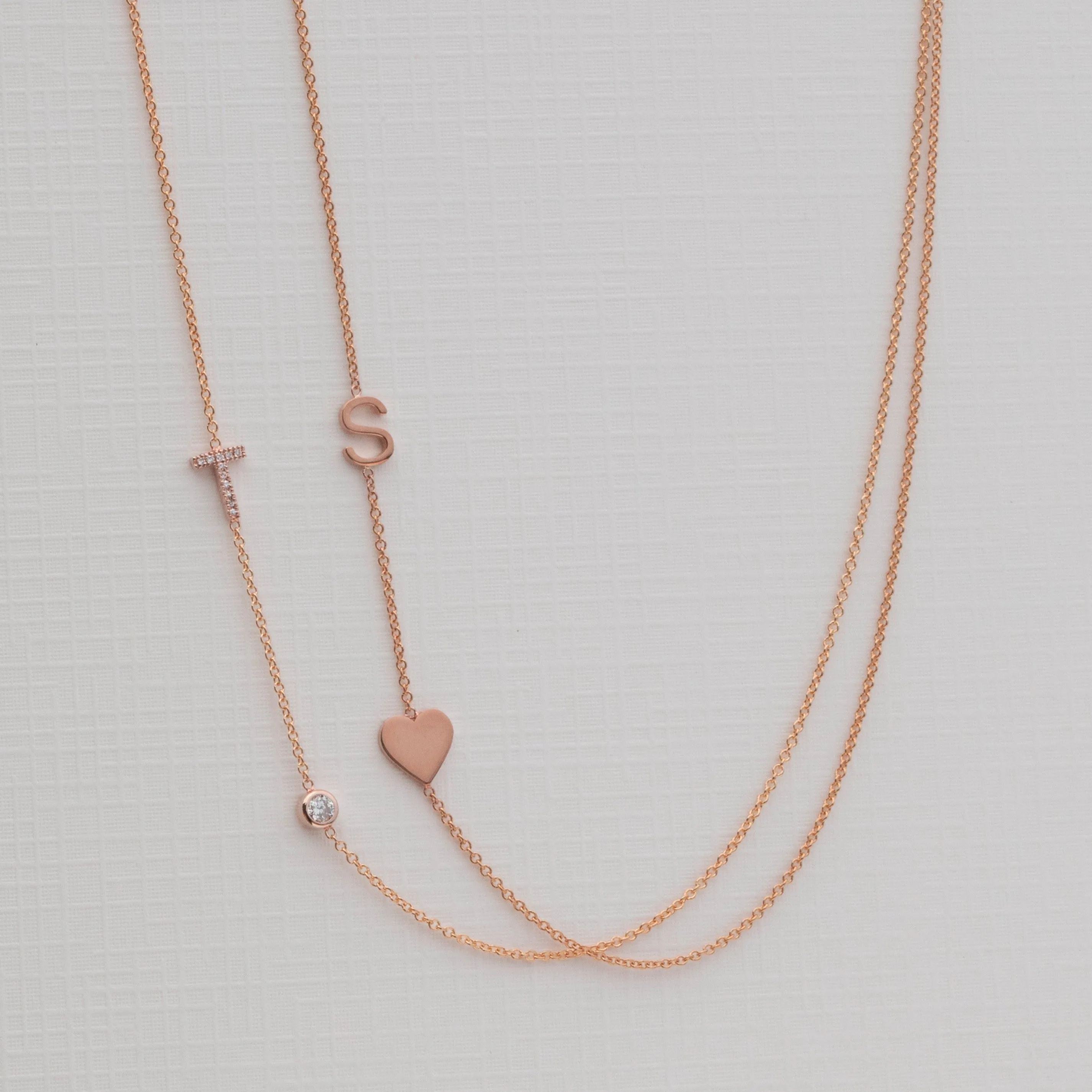 Pavé Monogram Necklace with Diamond Rose Gold