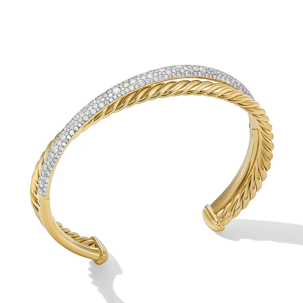 Pave Crossover Two Row Cuff Bracelet in 18K Yellow Gold with Diamonds