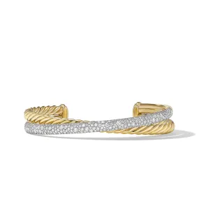 Pave Crossover Two Row Cuff Bracelet in 18K Yellow Gold with Diamonds