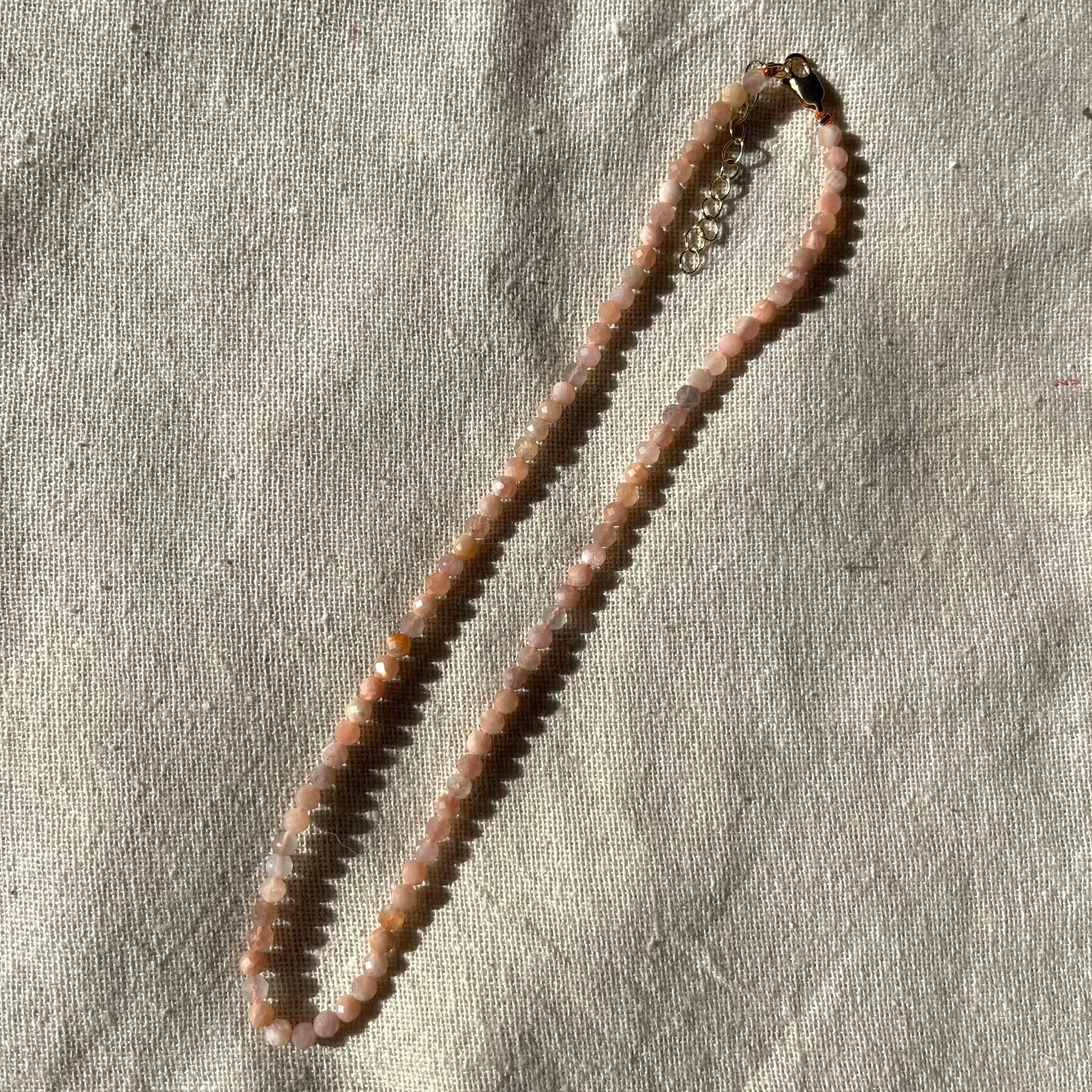 Peach Moonstone 3mm Facet Beaded Necklace - Nurturing